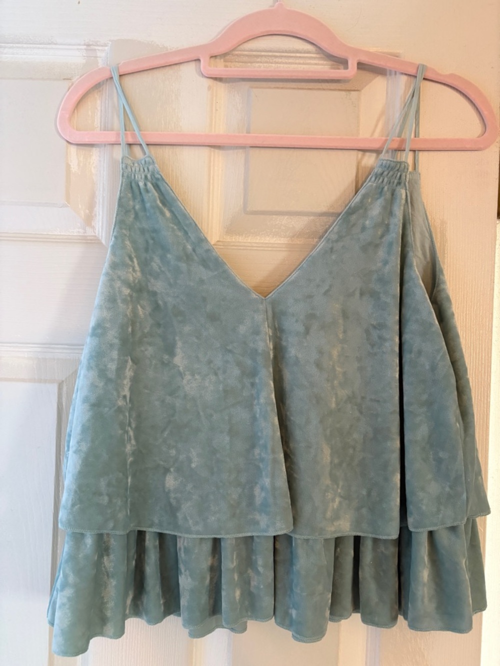 aerie Light Blue Velvet Tiered Tank Top